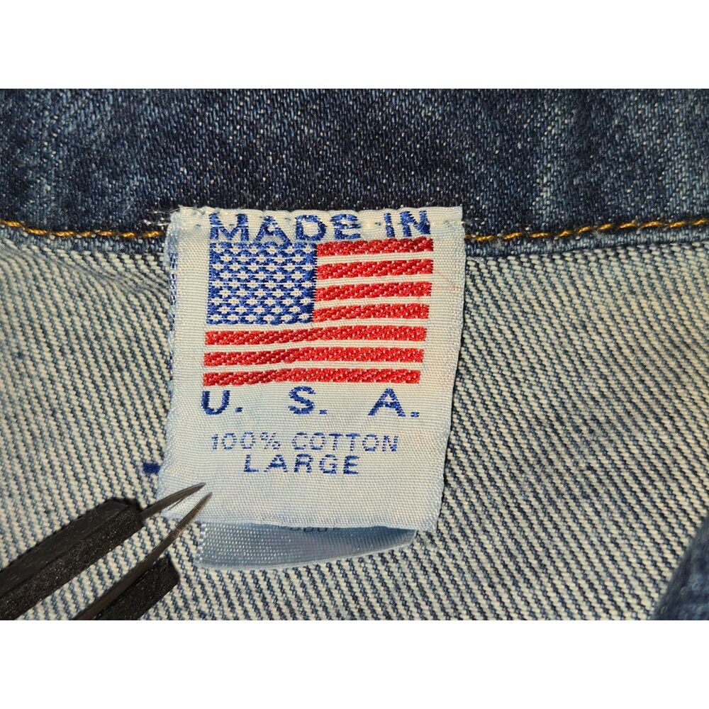 Vintage TYCA Denim Jacket USA Embossed Guitar Back IAMAW Union 90s Mens Large - Picture 7 of 9